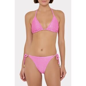 Milly Cabana Stripe Triangle Bikini Top (Large) & String Bottom (Small) Pink